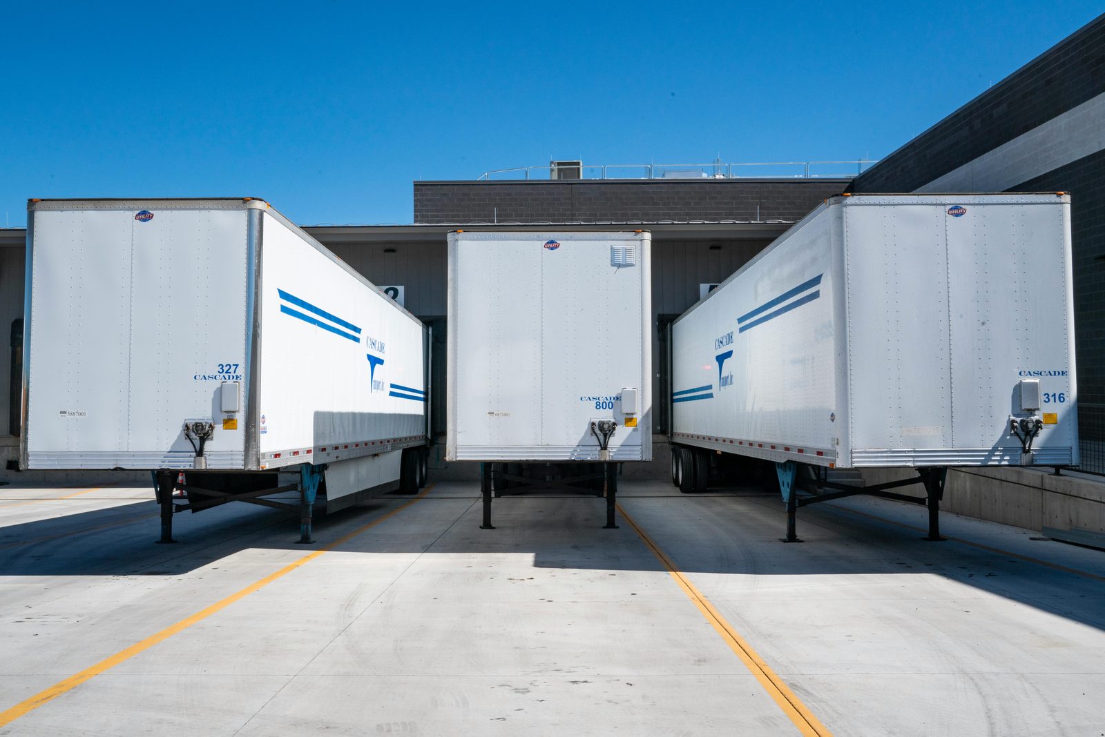Long-haul logistics trailers parked at a distribution yard